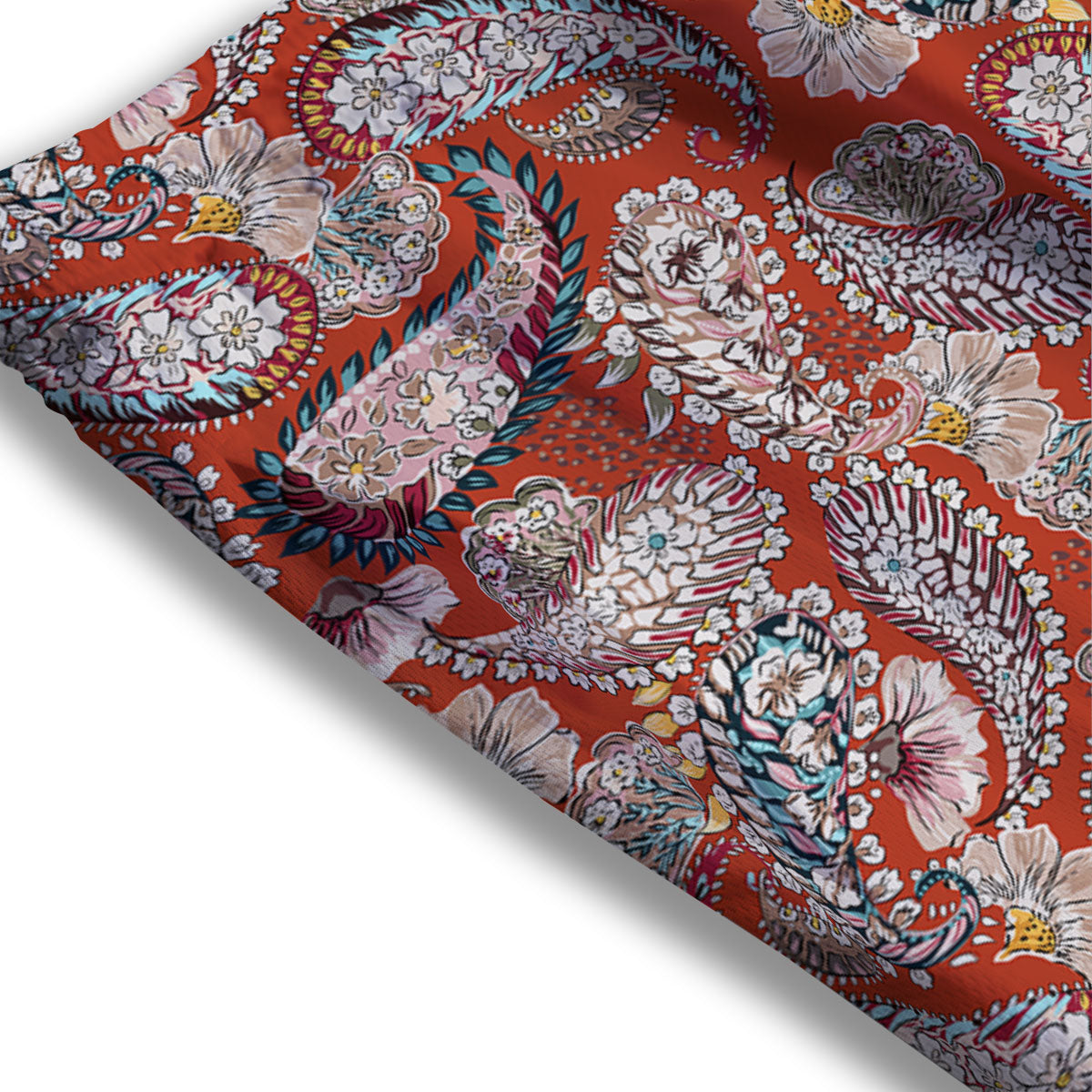 Bohemian Floral Orange Print Pattern Mesh Shorts