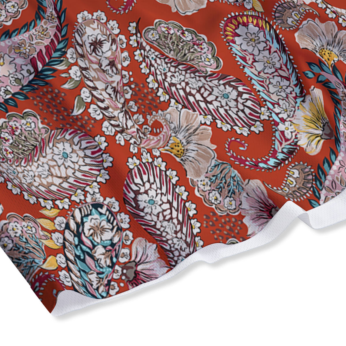 Bohemian Floral Orange Print Pattern Mesh Shorts