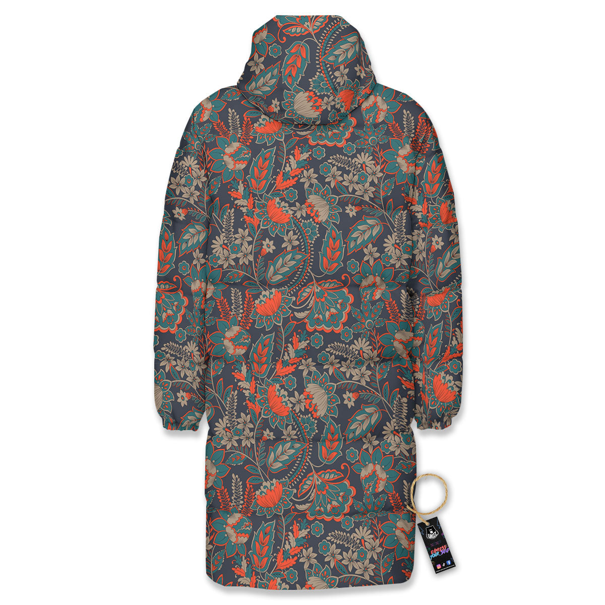 Bohemian Floral Retro Vintage Print Pattern Long Down Jacket-grizzshop