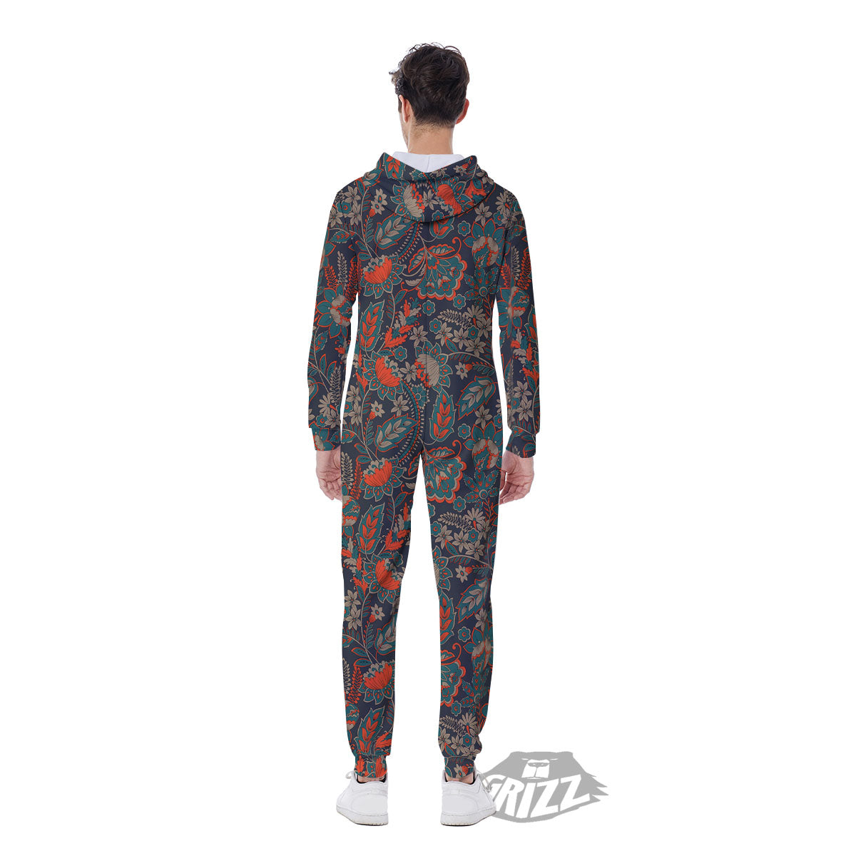Bohemian Floral Retro Vintage Print Pattern Men's Jumpsuit-grizzshop