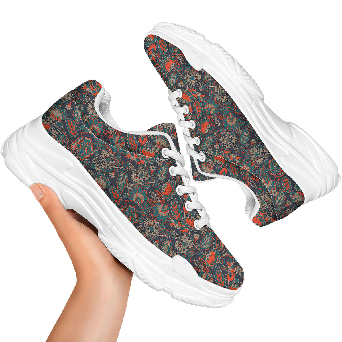 Bohemian Floral Retro Vintage Print Pattern White Chunky Shoes-grizzshop