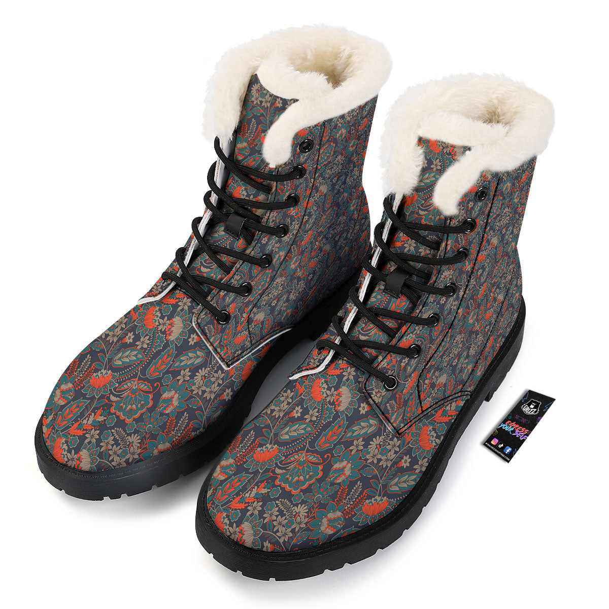 Bohemian Floral Retro Vintage Print Pattern Winter Boots-grizzshop