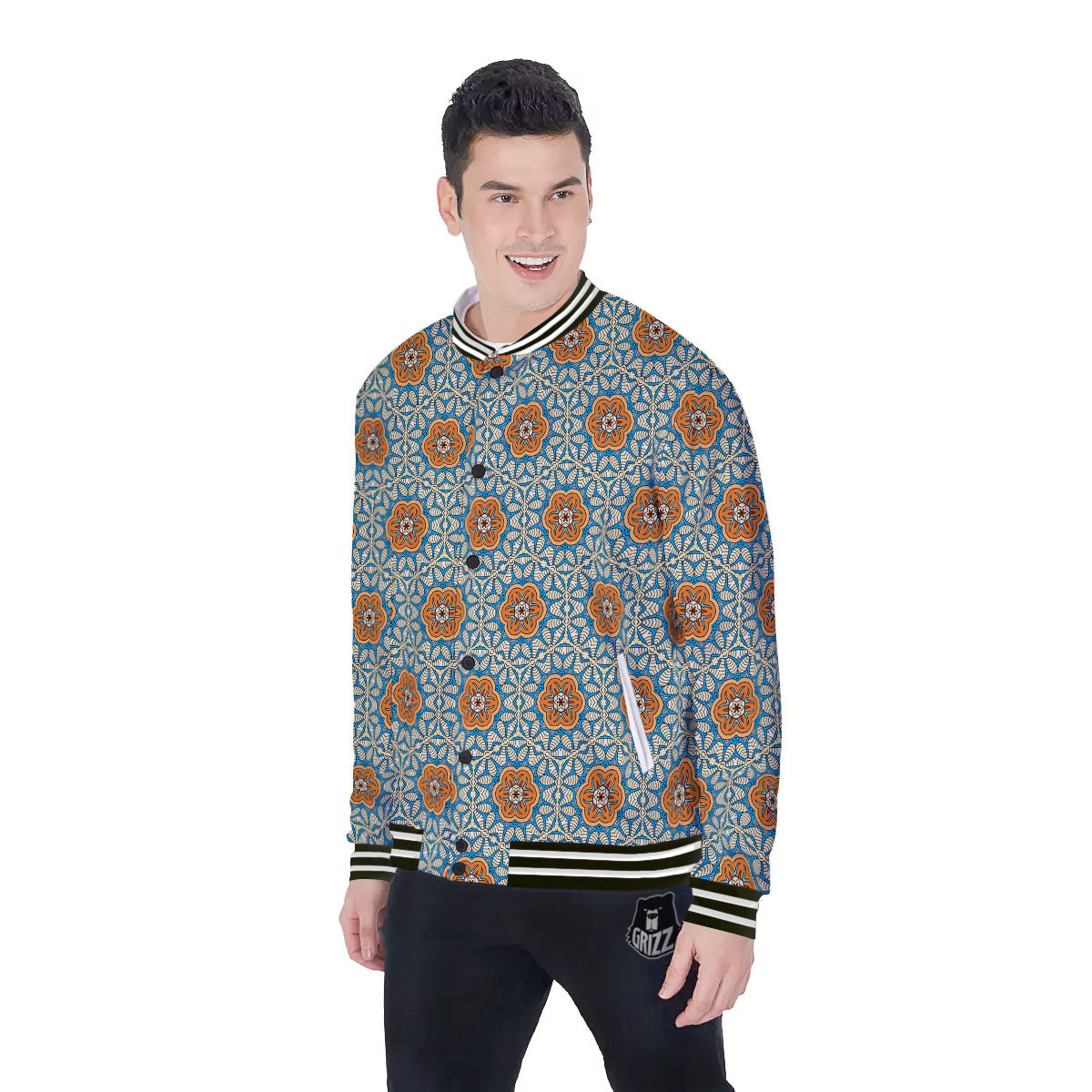 Bohemian Mandala Floral Print Pattern Baseball Jacket-grizzshop
