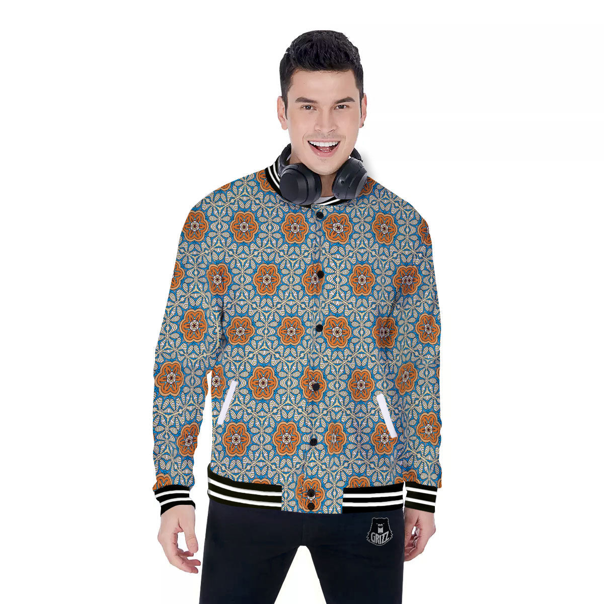 Bohemian Mandala Floral Print Pattern Baseball Jacket-grizzshop