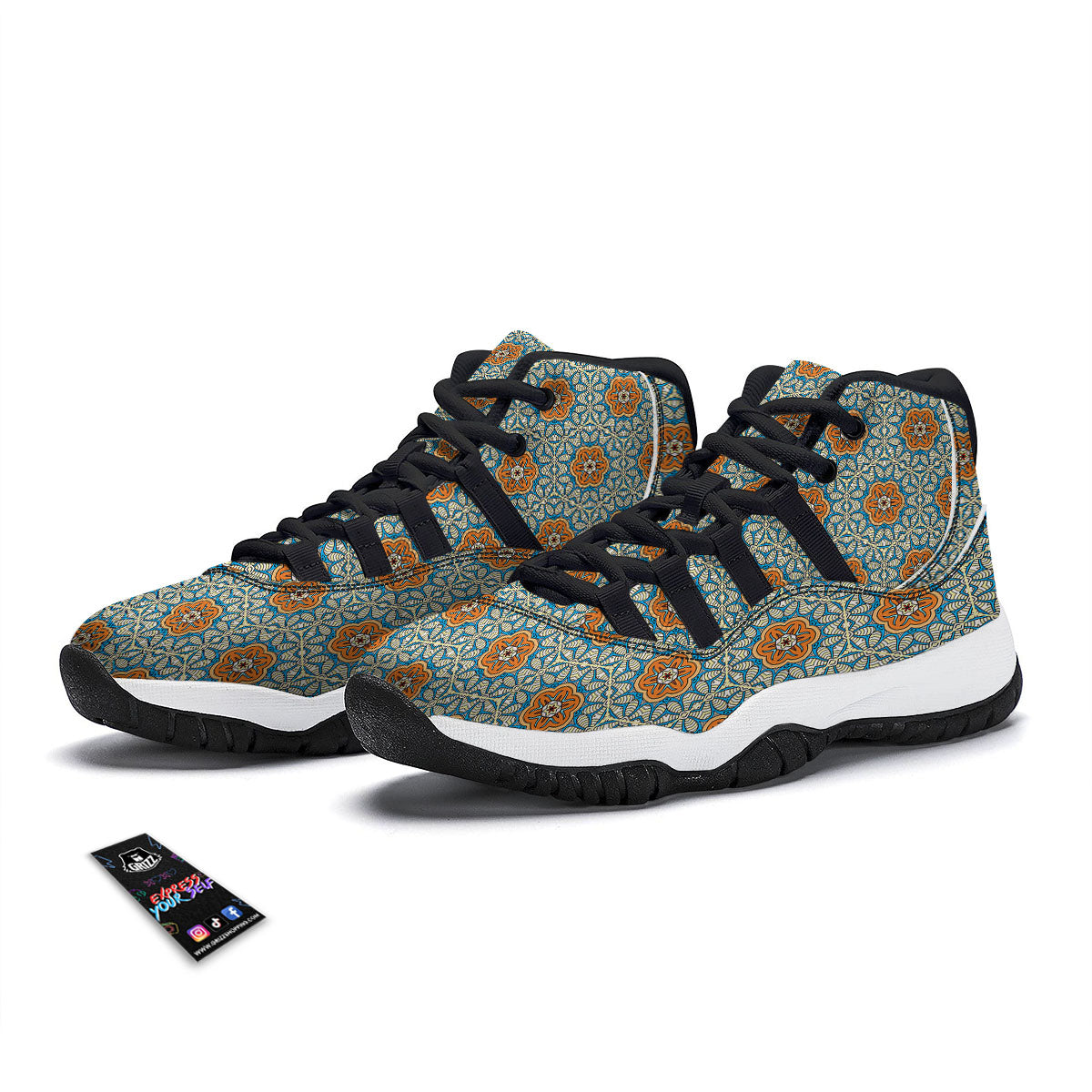 Bohemian Mandala Floral Print Pattern Black Bball Shoes-grizzshop