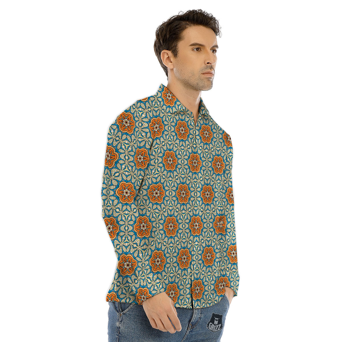 Bohemian Mandala Floral Print Pattern Men's Dress Shirts-grizzshop