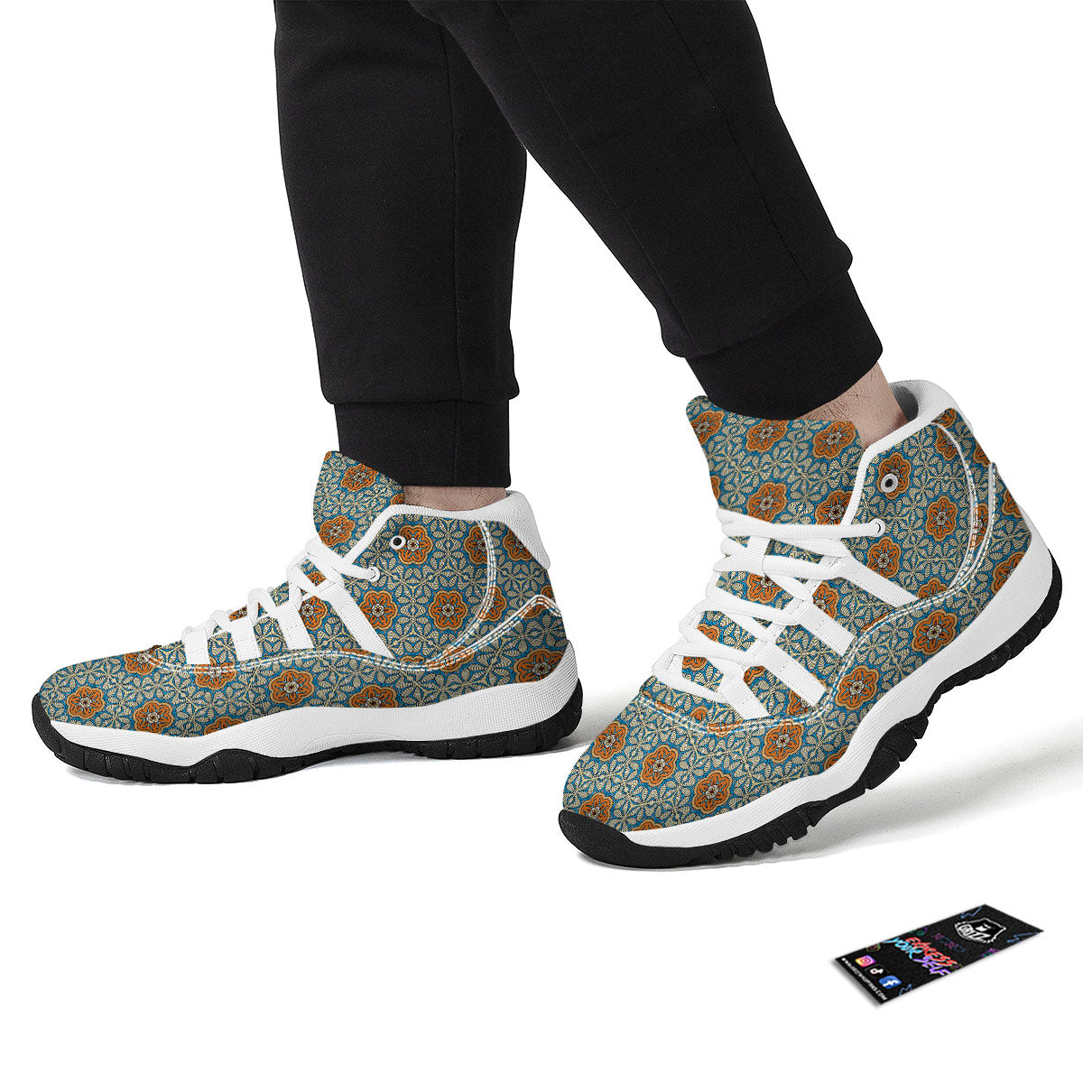 Bohemian Mandala Floral Print Pattern White Bball Shoes-grizzshop