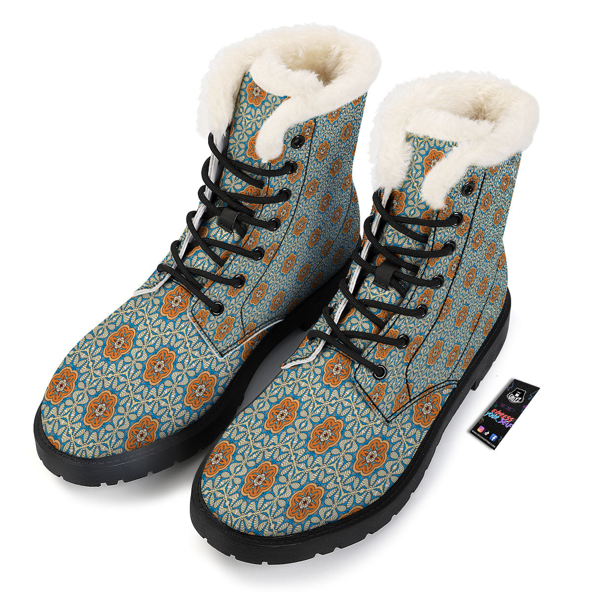 Bohemian Mandala Floral Print Pattern Winter Boots-grizzshop