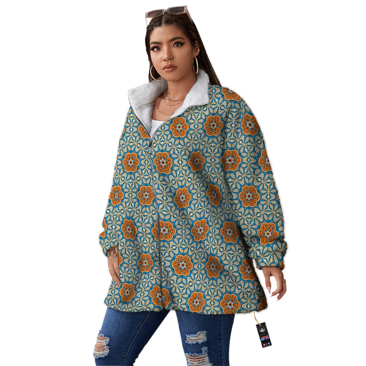 Bohemian Mandala Floral Print Pattern Women's Sherpa Jacket-grizzshop