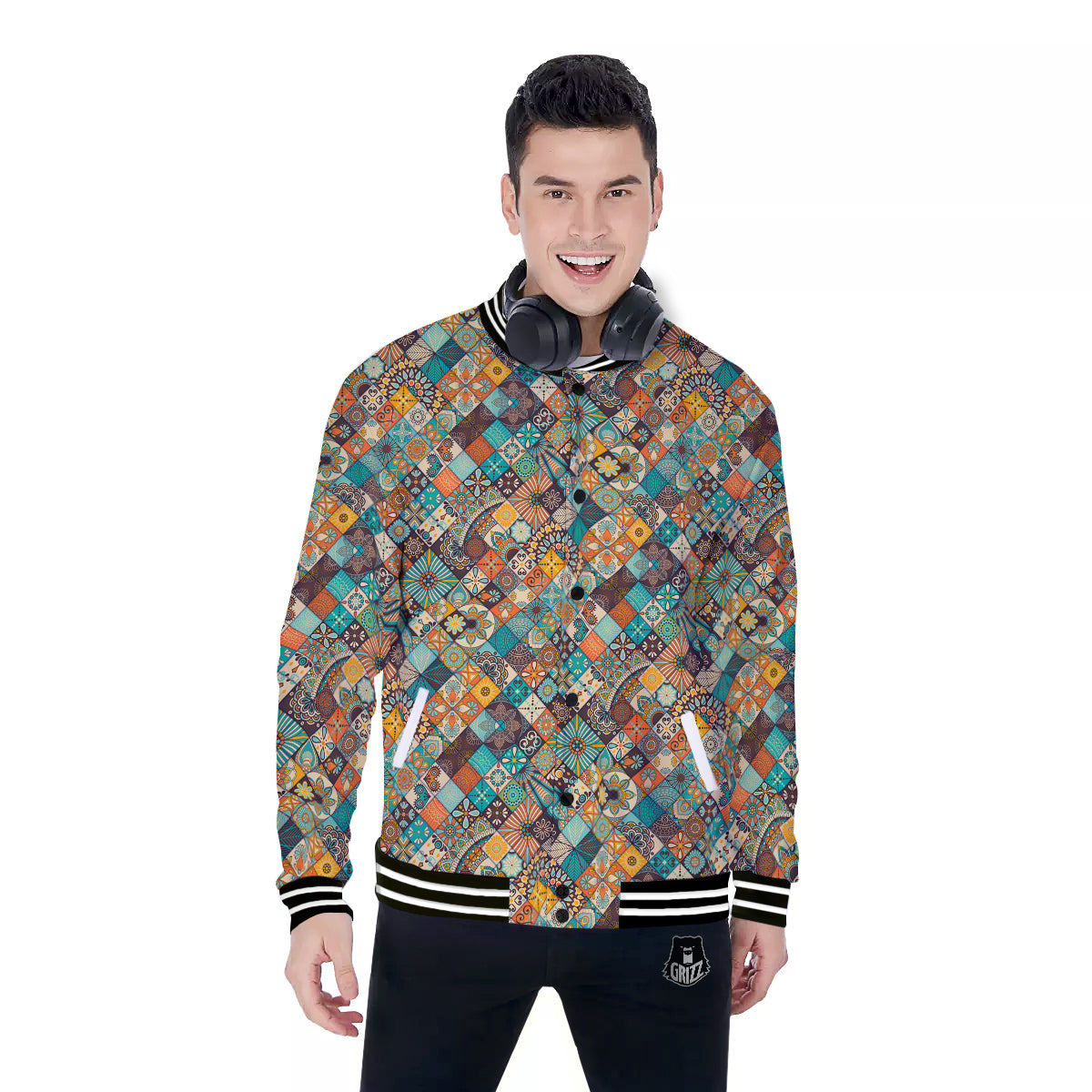 Bohemian Mandala Floral Vintage Print Pattern Baseball Jacket-grizzshop