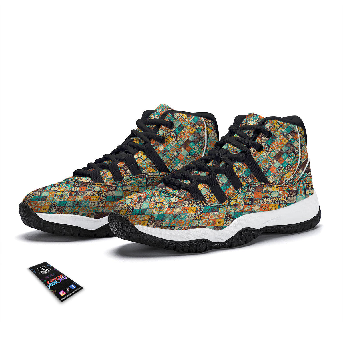Bohemian Mandala Floral Vintage Print Pattern Black Bball Shoes-grizzshop