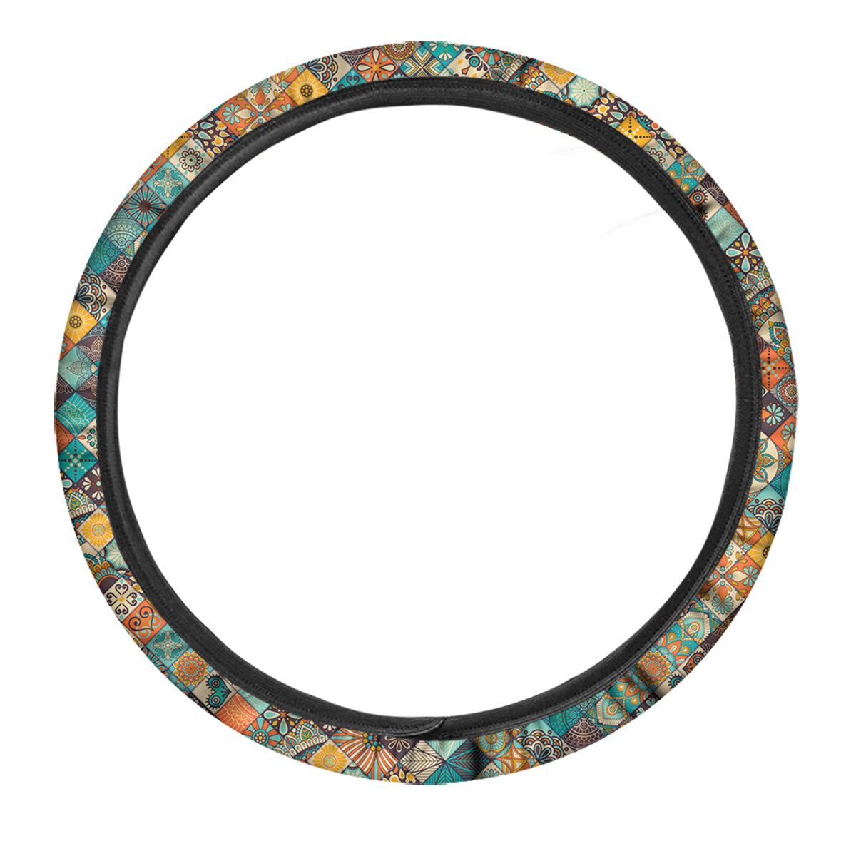 Bohemian Mandala Floral Vintage Print Pattern Car Steering Wheel Cover-grizzshop