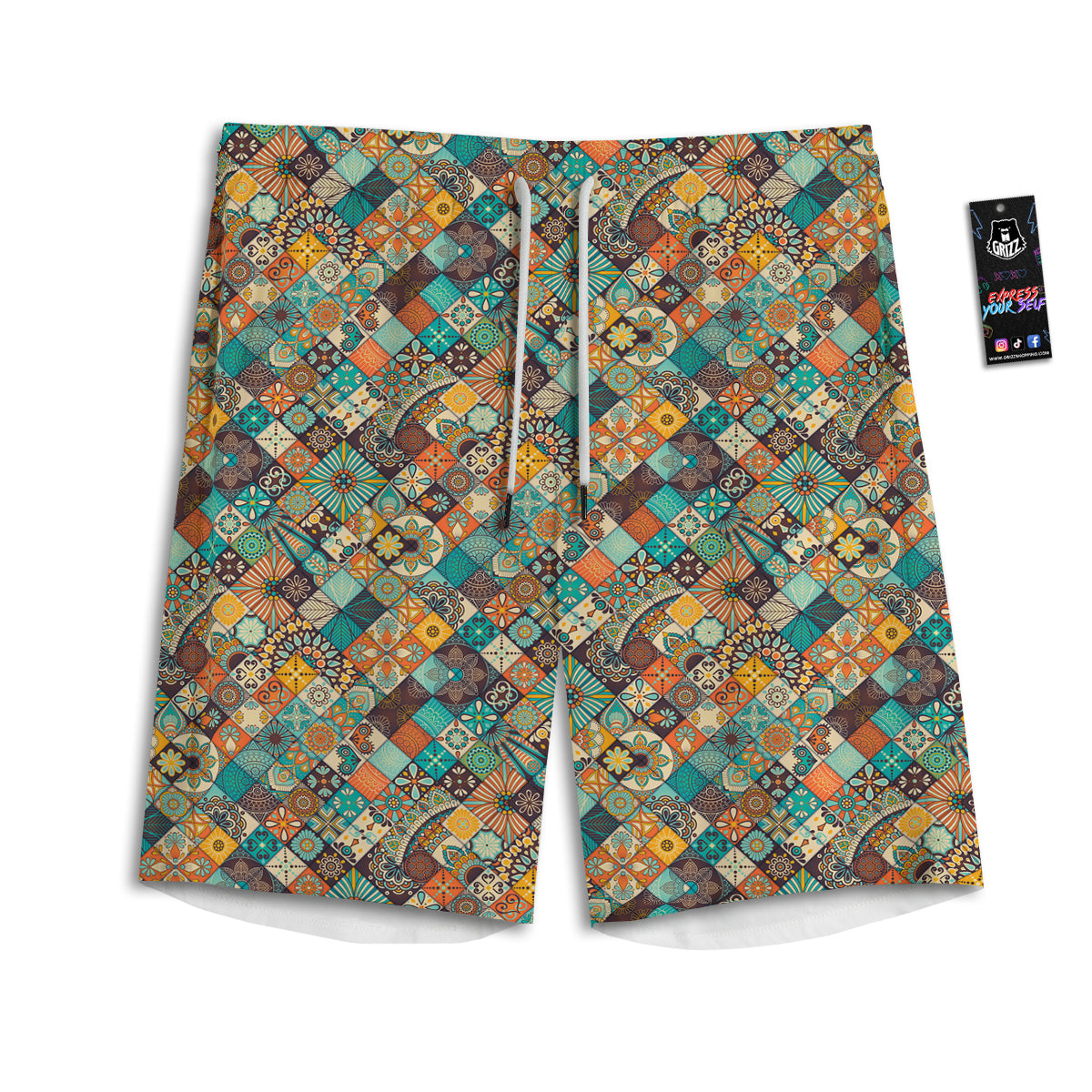 Bohemian Mandala Floral Vintage Print Pattern Men's Athletic Shorts