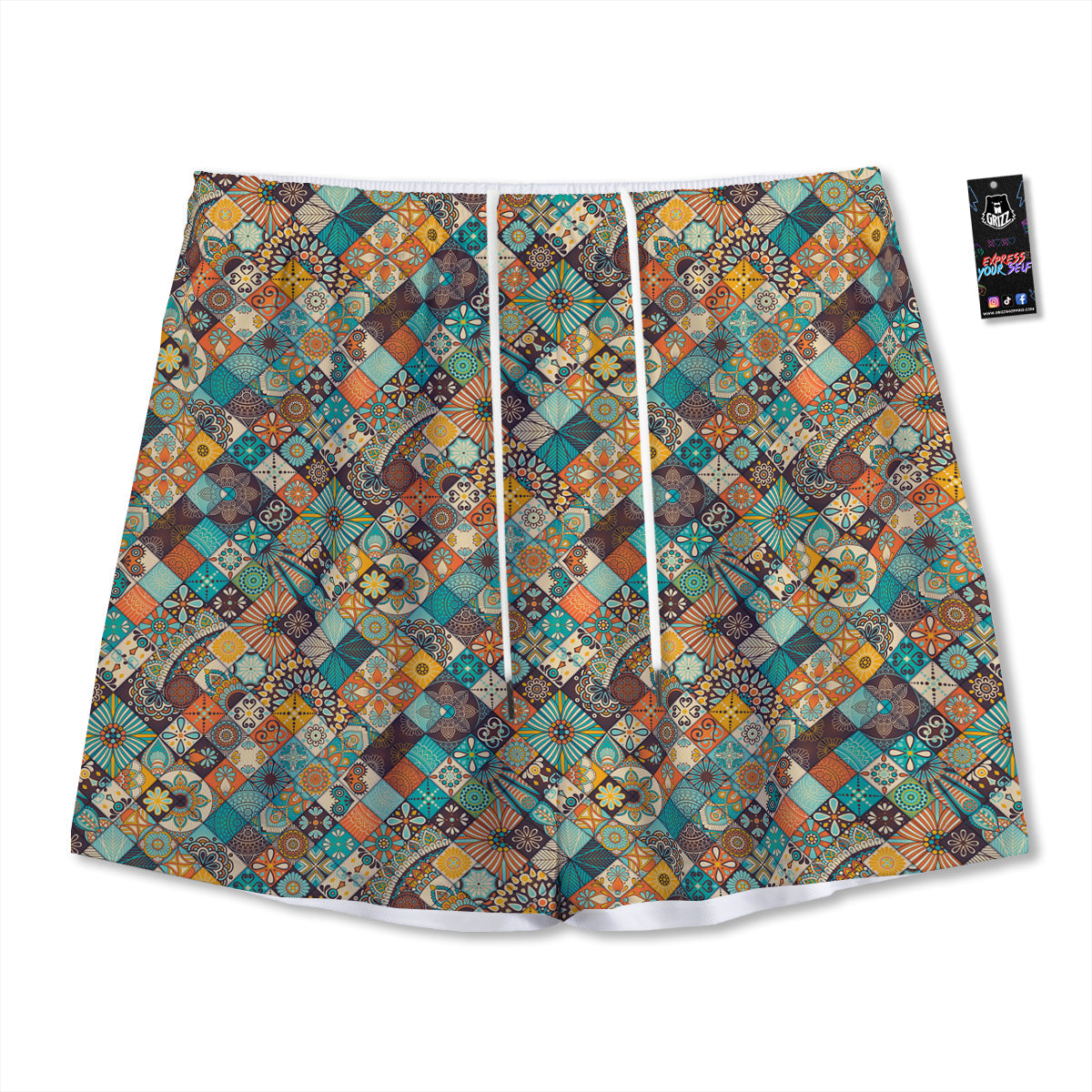 Bohemian Mandala Floral Vintage Print Pattern Mesh Shorts