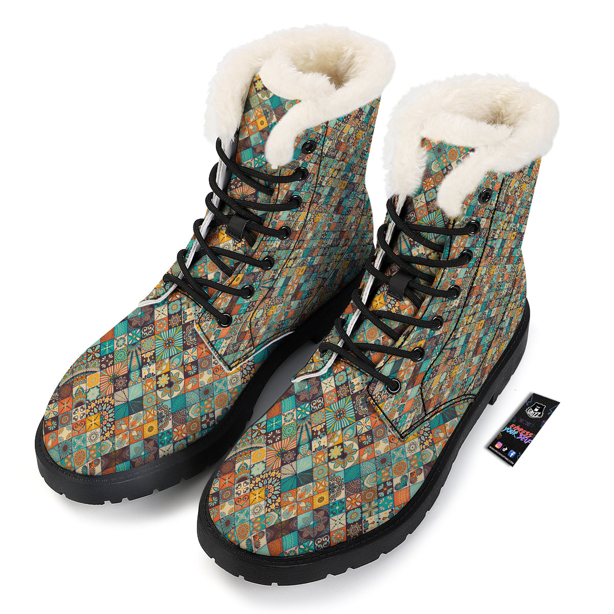 Bohemian Mandala Floral Vintage Print Pattern Winter Boots-grizzshop