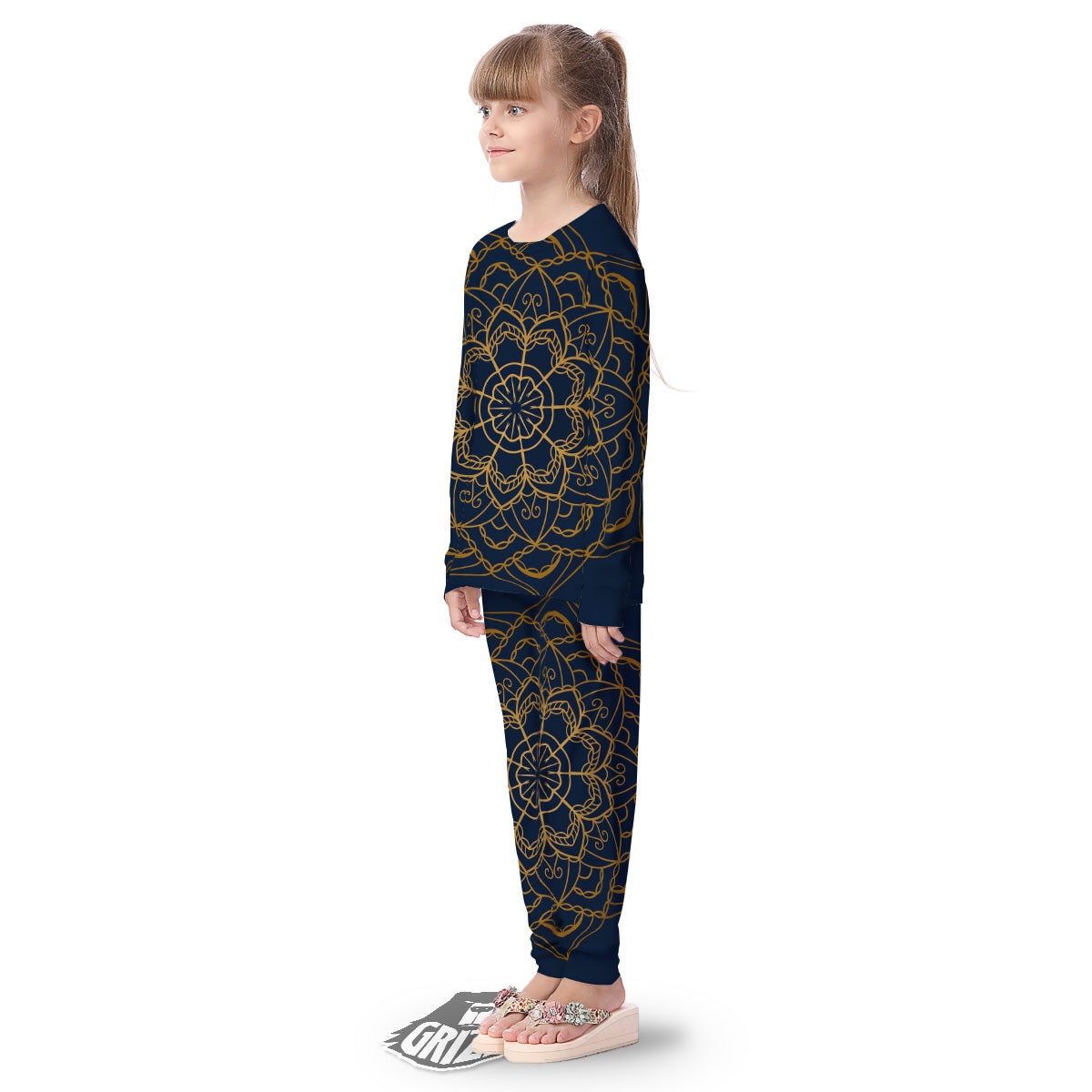 Bohemian Mandala Gold And Blue Print Kid's Pajamas-grizzshop