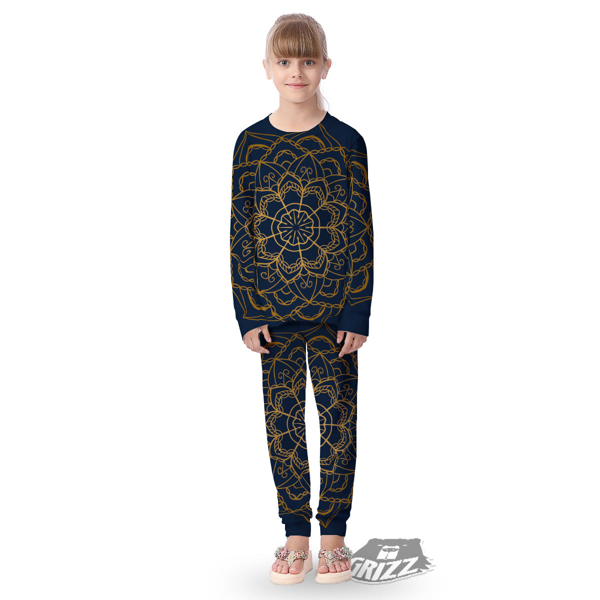 Bohemian Mandala Gold And Blue Print Kid's Pajamas-grizzshop