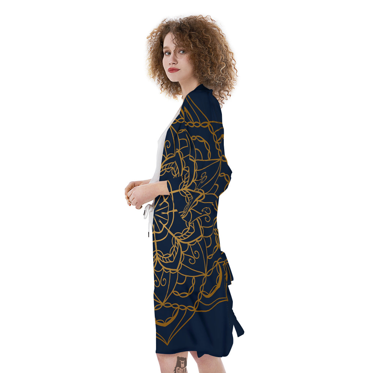 Bohemian Mandala Gold And Blue Print Kimono-grizzshop