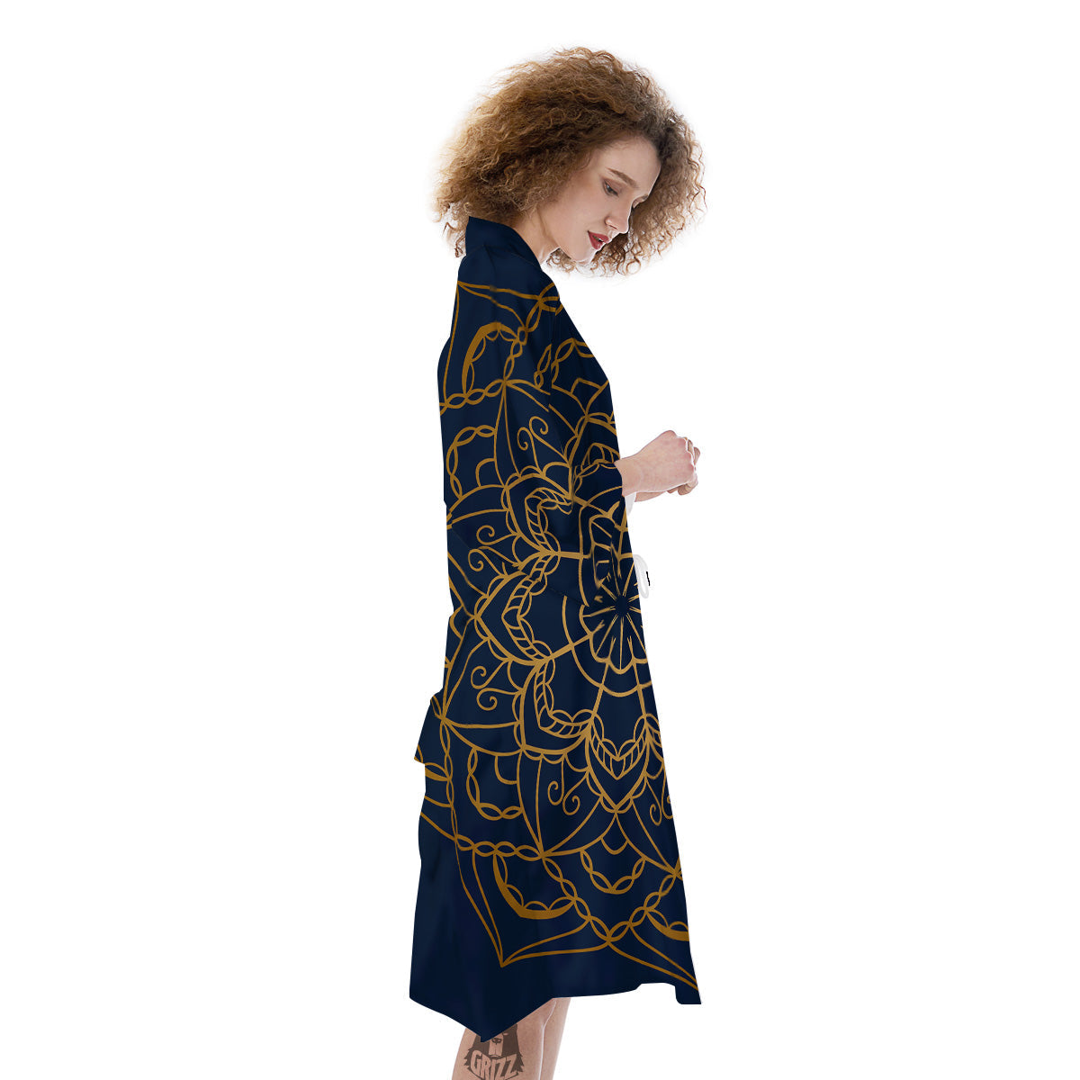 Bohemian Mandala Gold And Blue Print Kimono-grizzshop