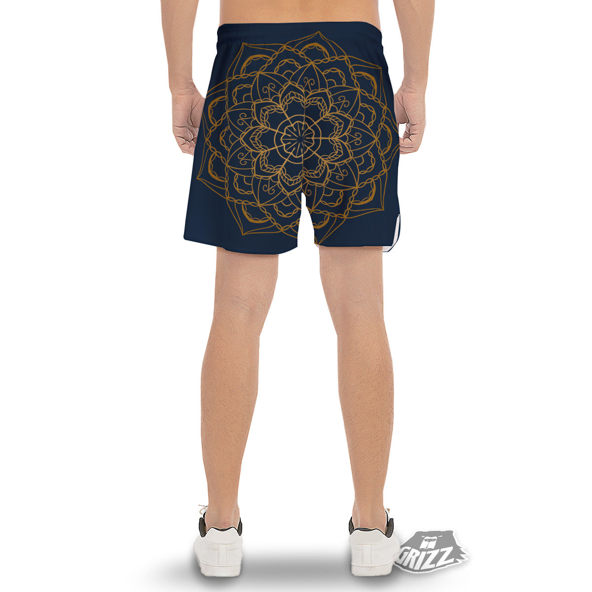 Bohemian Mandala Gold And Blue Print Men's Gym Shorts-grizzshop