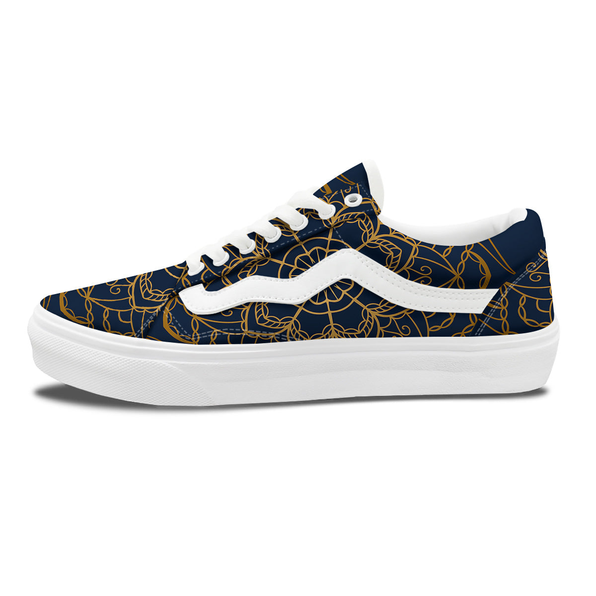 Bohemian Mandala Gold And Blue Print Skate Shoes-grizzshop