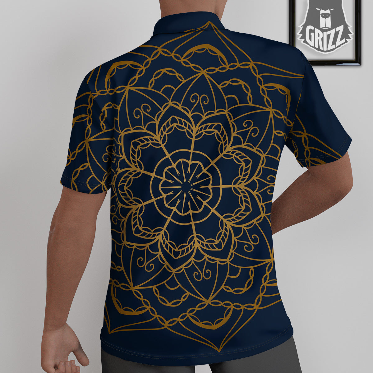 Bohemian Mandala Gold And Blue Print Untucked Shirts-grizzshop