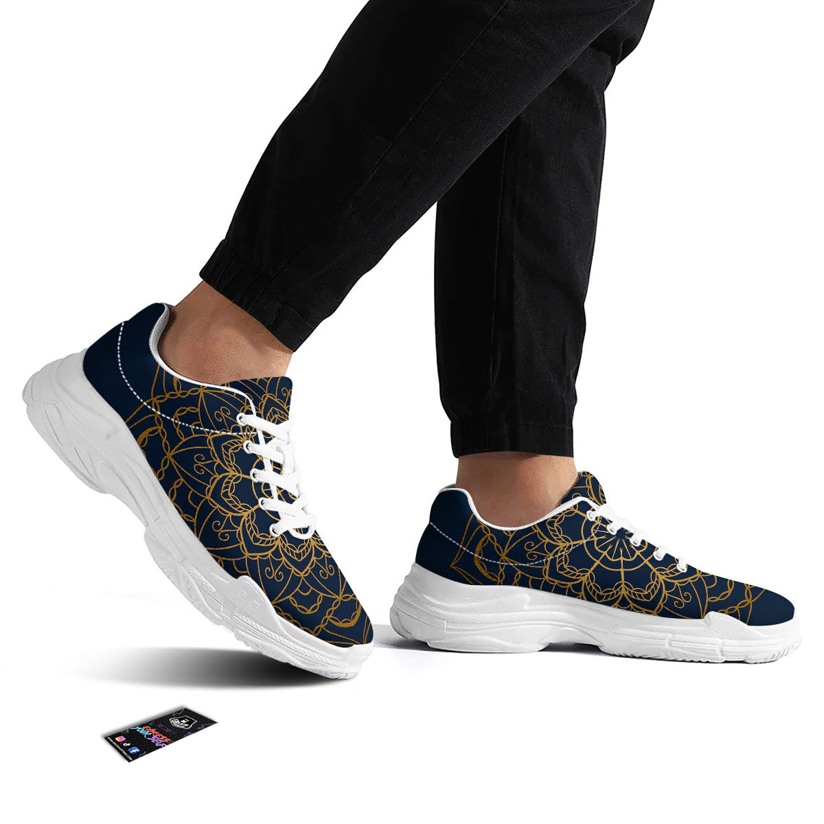 Bohemian Mandala Gold And Blue Print White Chunky Shoes-grizzshop