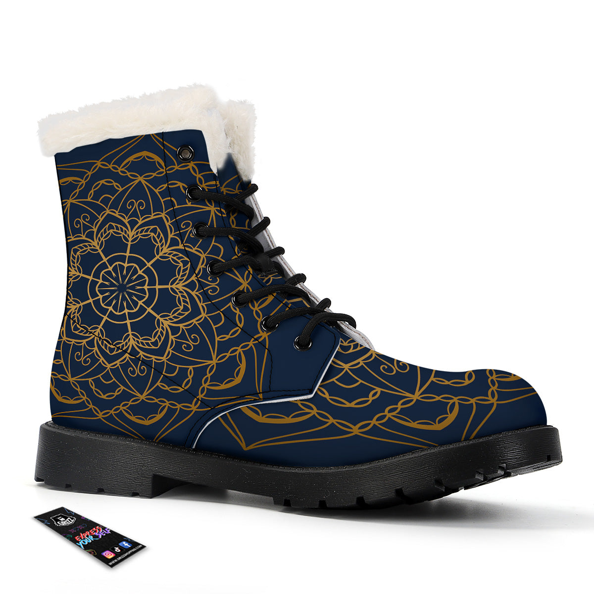 Bohemian Mandala Gold And Blue Print Winter Boots-grizzshop
