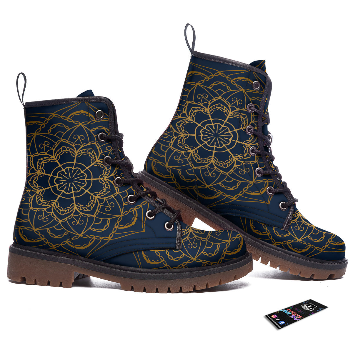 Bohemian Mandala Gold And Blue Print Work Boots-grizzshop