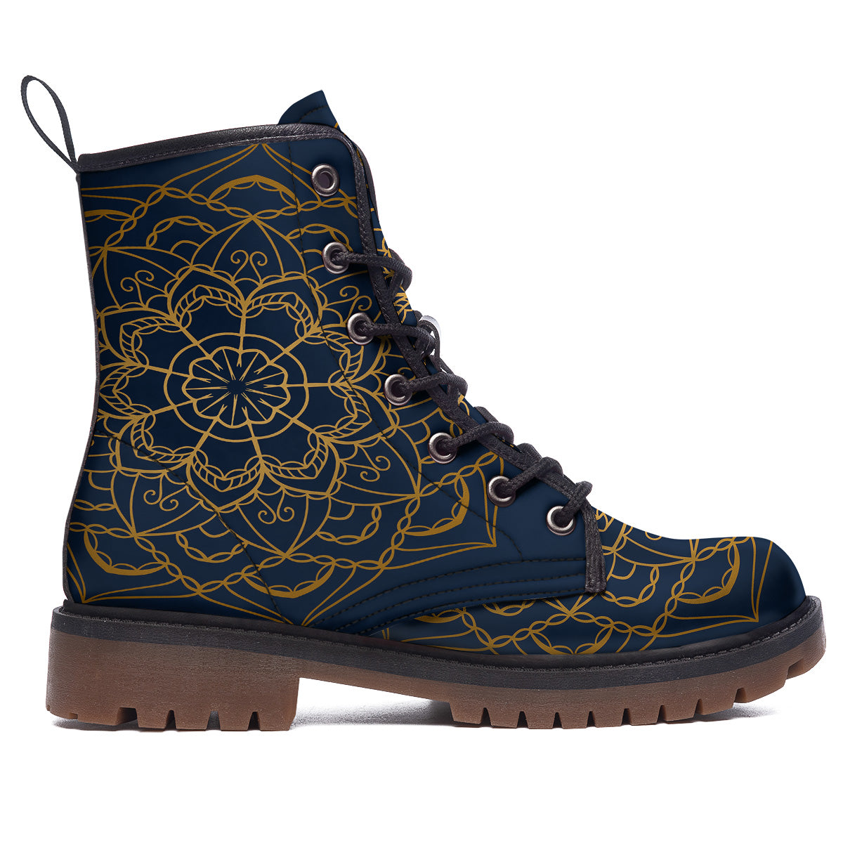 Bohemian Mandala Gold And Blue Print Work Boots-grizzshop