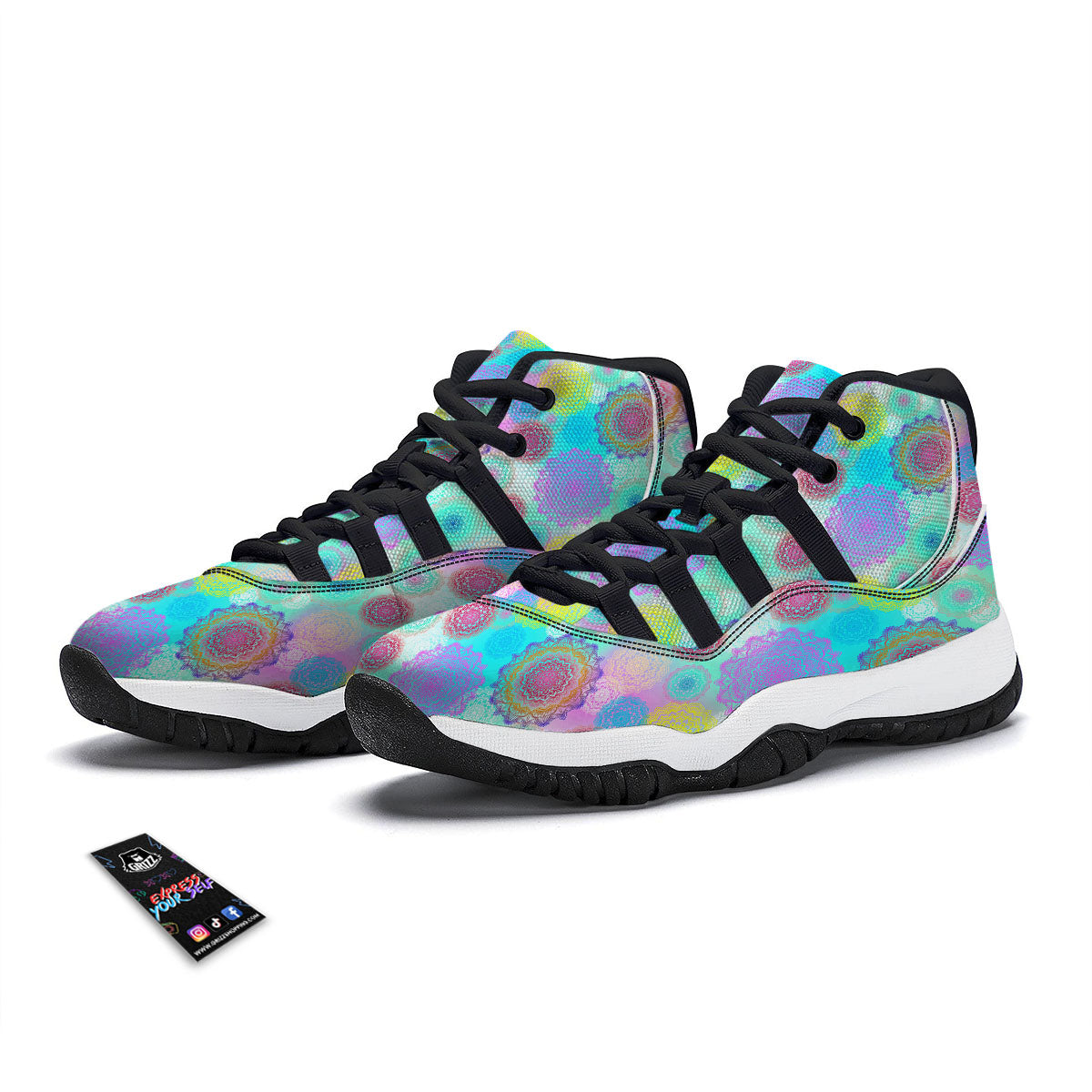 Bohemian Mandala Pastel Print Pattern Black Bball Shoes-grizzshop