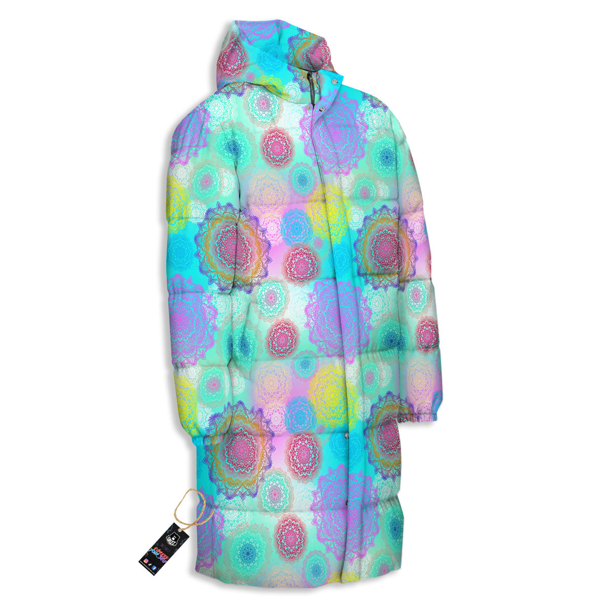 Bohemian Mandala Pastel Print Pattern Long Down Jacket-grizzshop