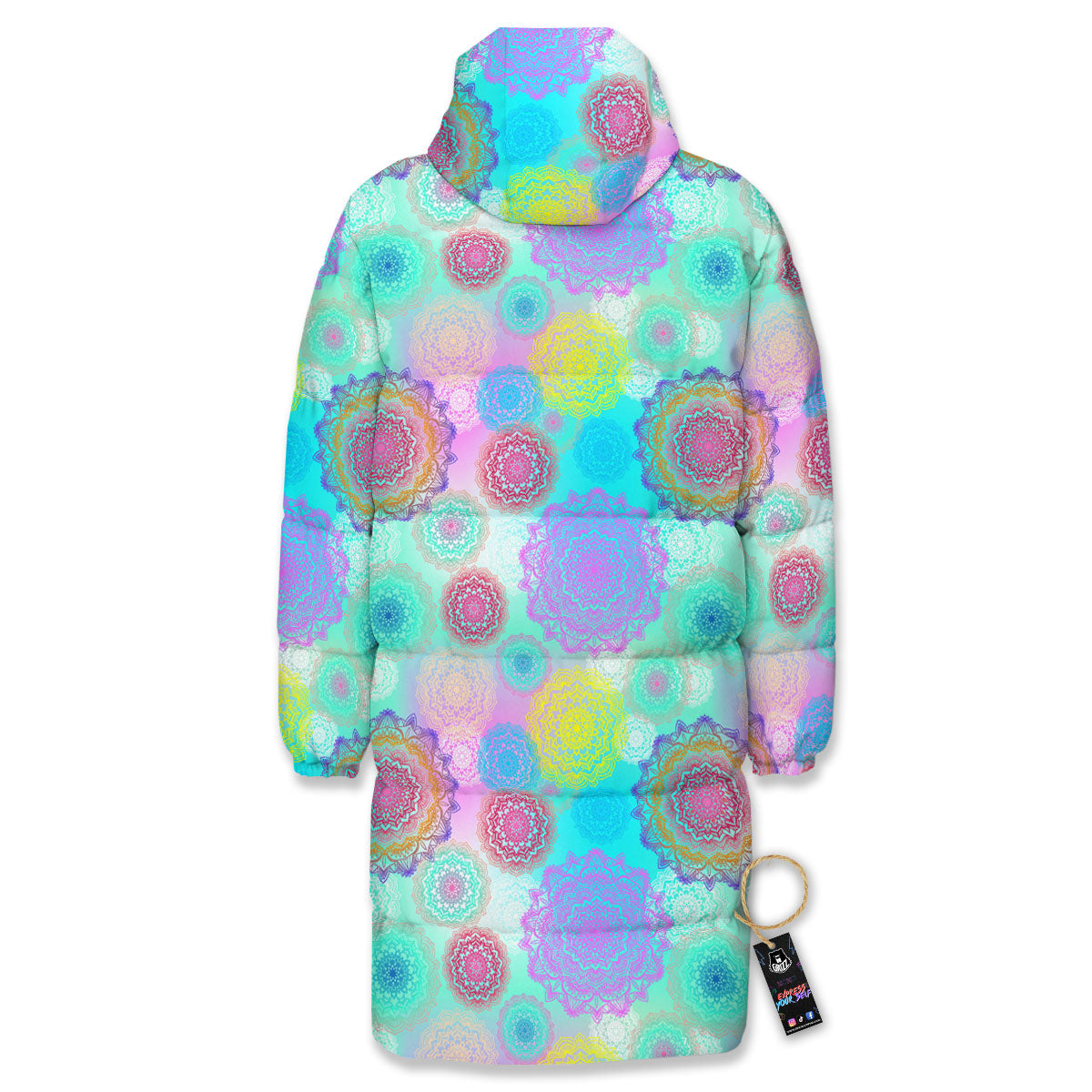 Bohemian Mandala Pastel Print Pattern Long Down Jacket-grizzshop