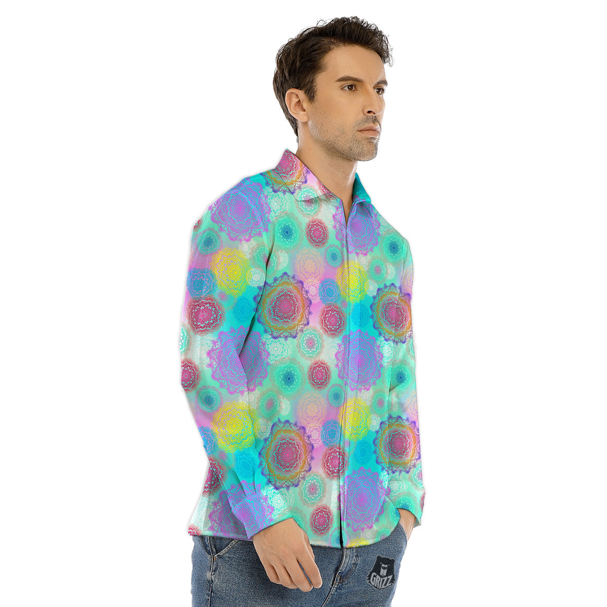 Bohemian Mandala Pastel Print Pattern Men's Dress Shirts-grizzshop