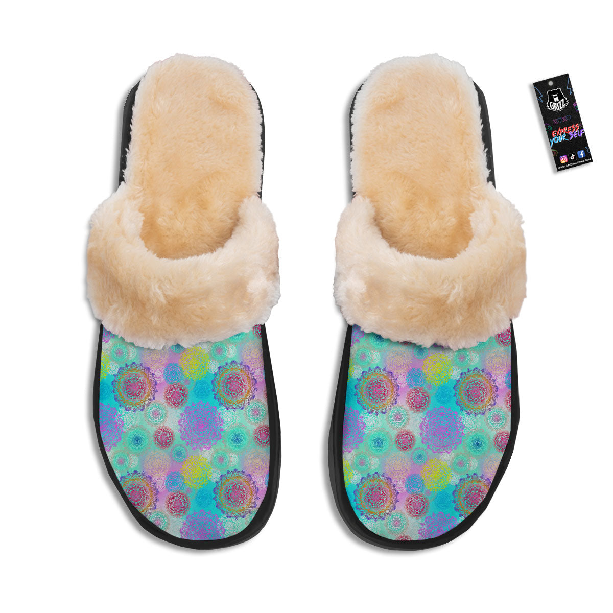 Bohemian Mandala Pastel Print Pattern Slippers-grizzshop