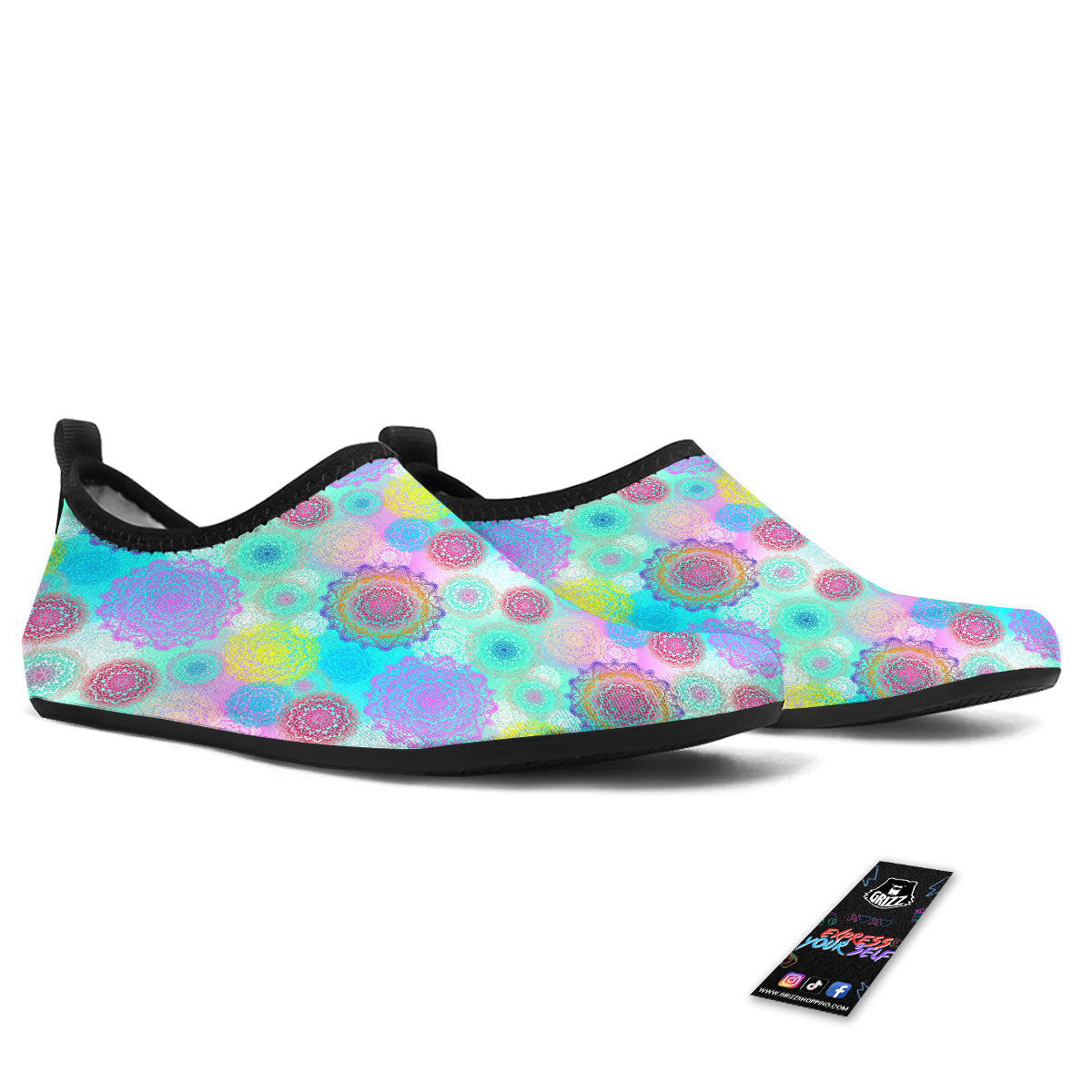 Bohemian Mandala Pastel Print Pattern Water Shoes-grizzshop