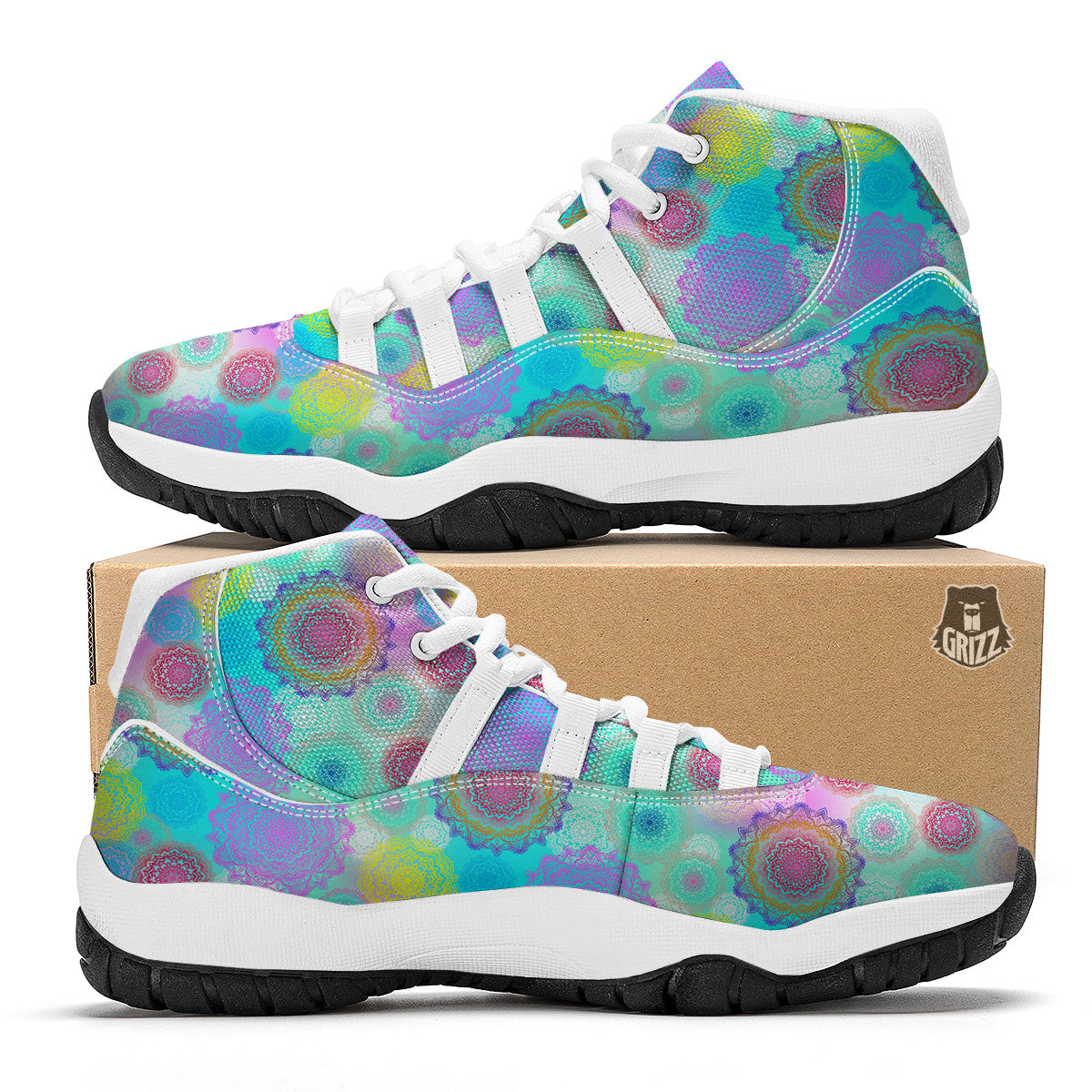 Bohemian Mandala Pastel Print Pattern White Bball Shoes-grizzshop