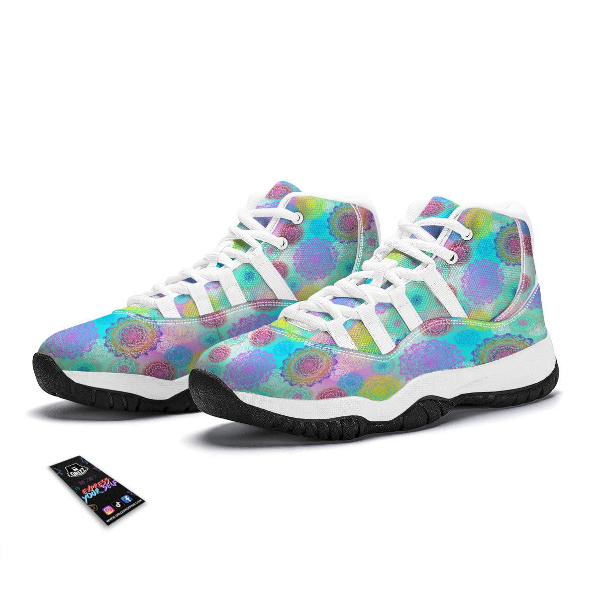 Bohemian Mandala Pastel Print Pattern White Bball Shoes-grizzshop
