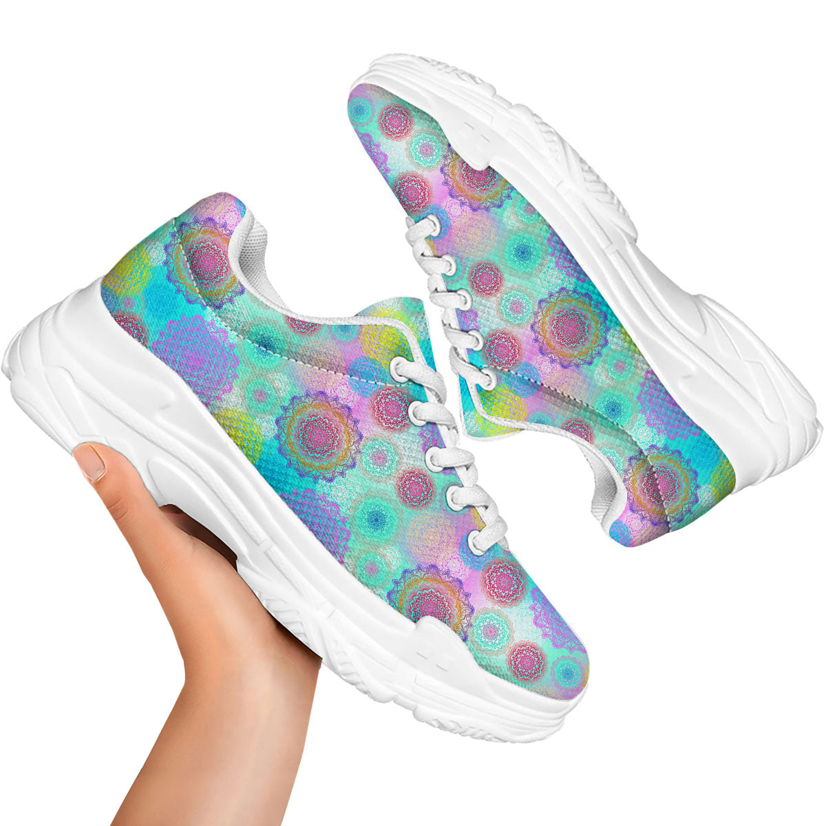Bohemian Mandala Pastel Print Pattern White Chunky Shoes-grizzshop