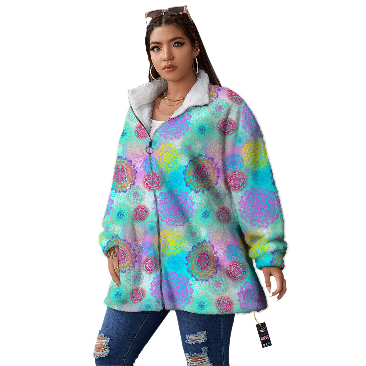 Bohemian Mandala Pastel Print Pattern Women's Sherpa Jacket-grizzshop