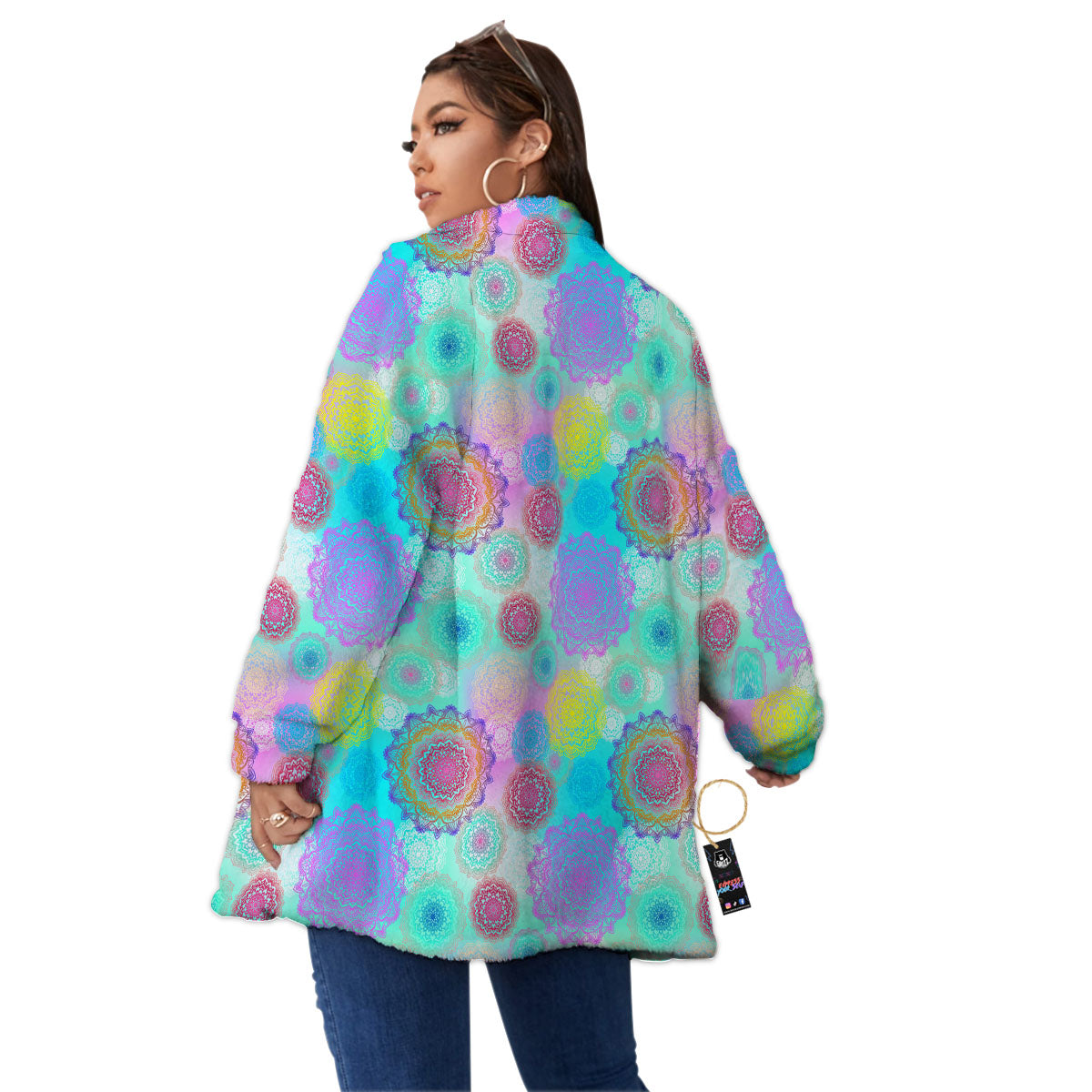 Bohemian Mandala Pastel Print Pattern Women's Sherpa Jacket-grizzshop