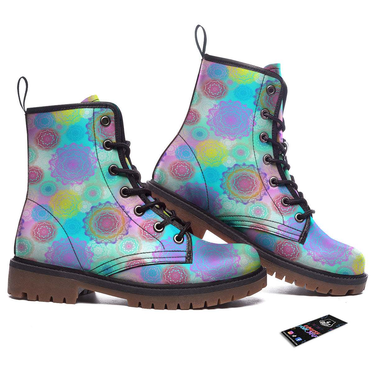 Bohemian Mandala Pastel Print Pattern Work Boots-grizzshop