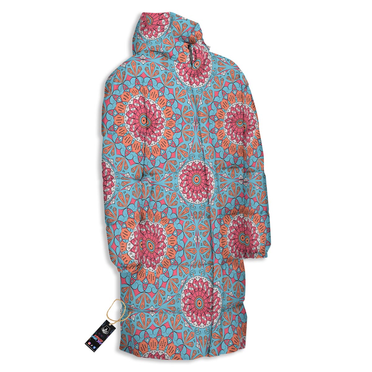 Bohemian Mandala Pink And Teal Print Pattern Long Down Jacket-grizzshop