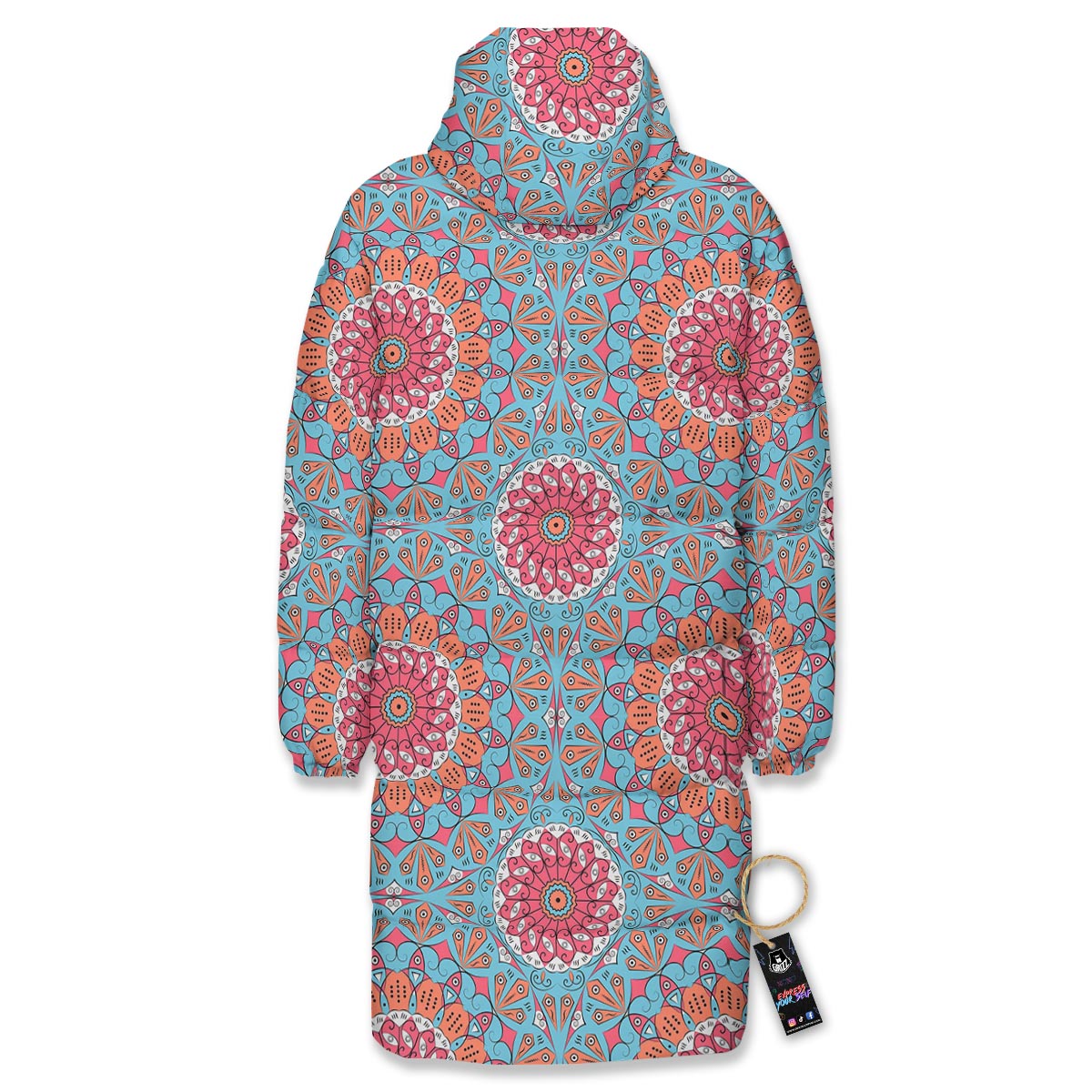 Bohemian Mandala Pink And Teal Print Pattern Long Down Jacket-grizzshop