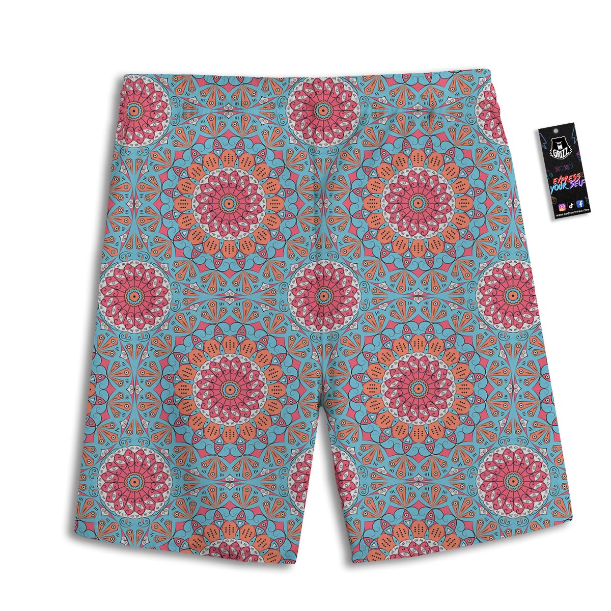 Bohemian Mandala Pink And Teal Print Pattern Men's Athletic Shorts