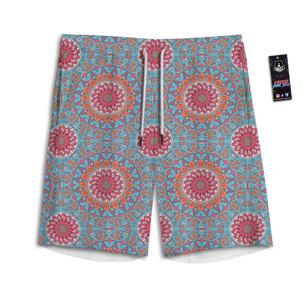 Bohemian Mandala Pink And Teal Print Pattern Men's Athletic Shorts