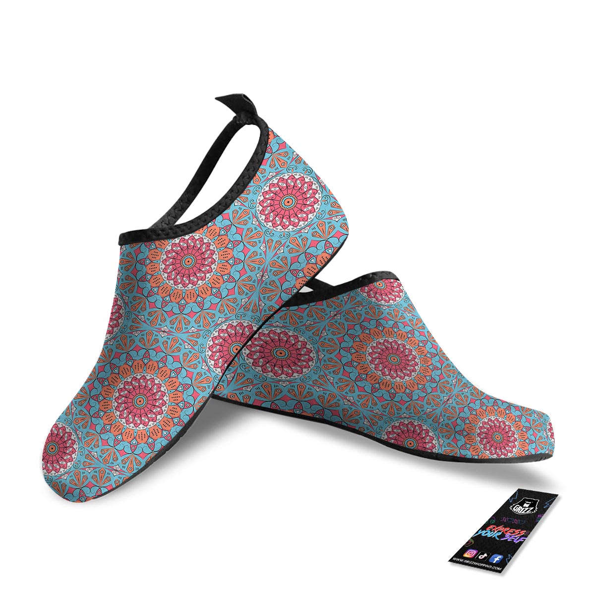 Bohemian Mandala Pink And Teal Print Pattern Water Shoes-grizzshop