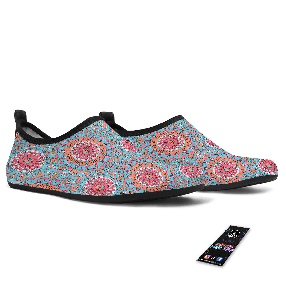 Bohemian Mandala Pink And Teal Print Pattern Water Shoes-grizzshop