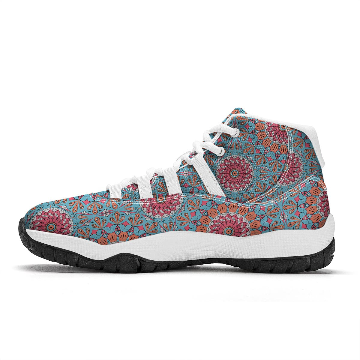 Bohemian Mandala Pink And Teal Print Pattern White Bball Shoes-grizzshop