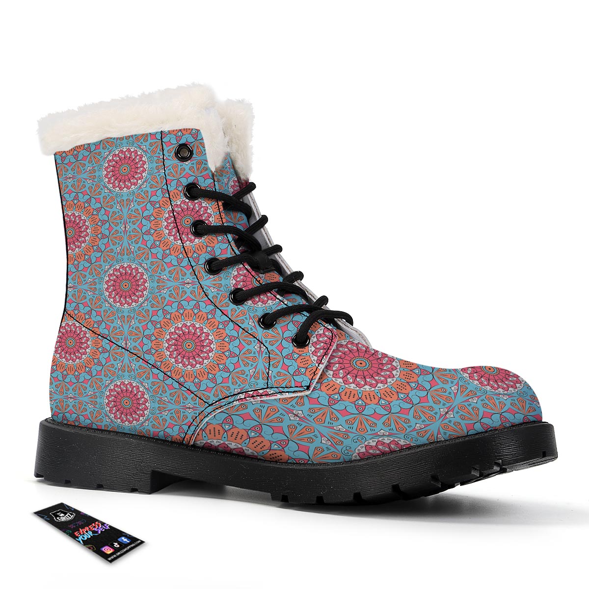 Bohemian Mandala Pink And Teal Print Pattern Winter Boots-grizzshop